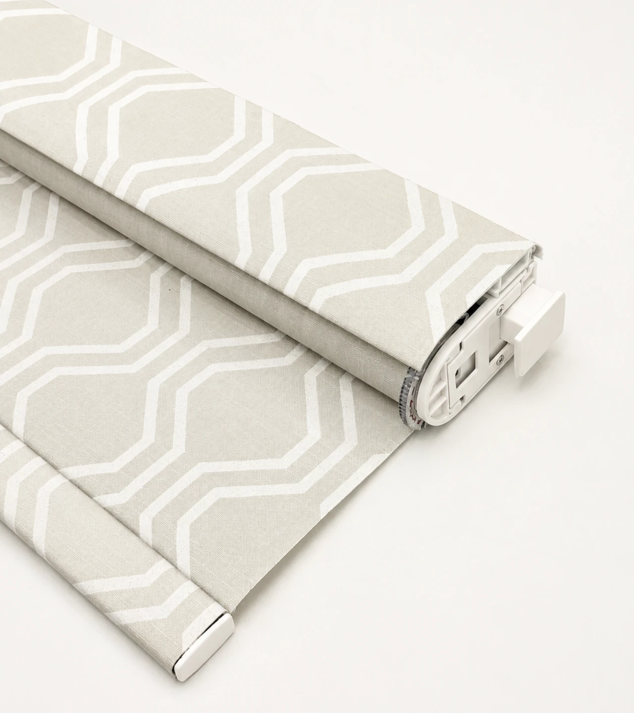 No-drill waterproof roller shades showing the adjustable tension-mount hardware